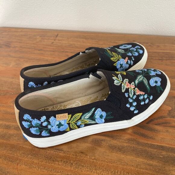 Keds Rifle Paper Co Botanical Black Platform Slip-on Sneakers - Size 8 - Picture 8 of 9